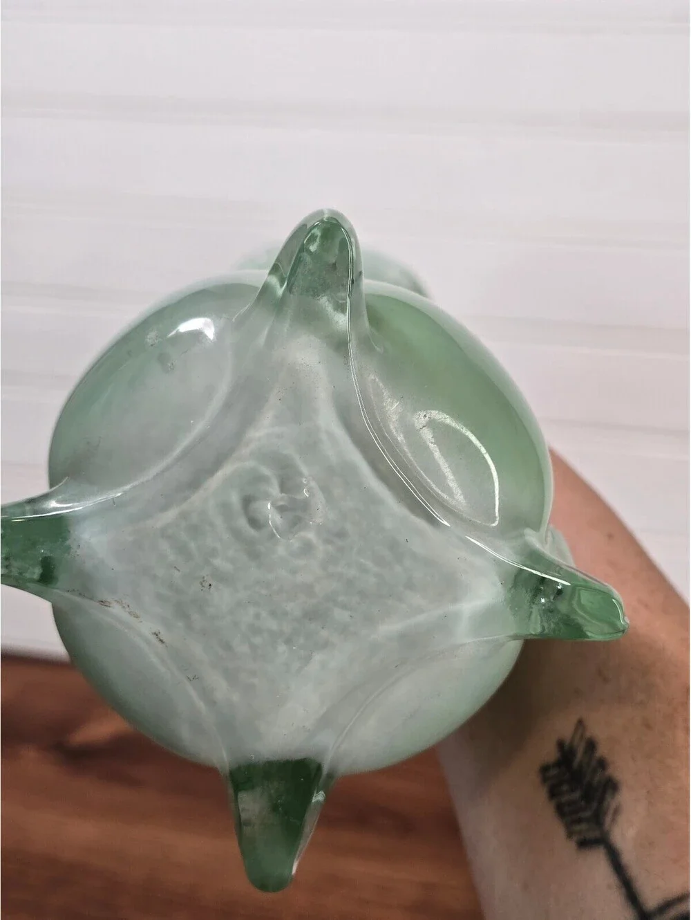 Vintage Green Cased Glass Jack in the Pulpit Vase Mid Century Footed Art Glass